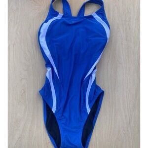 SPEEDO Women's Racing One Piece Swimsuit Blue White Hydro bra 4 NWT